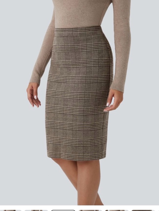 HALARA Dresses & Skirts - HALARA Brown Houndstooth Plaid Pencil Skirt